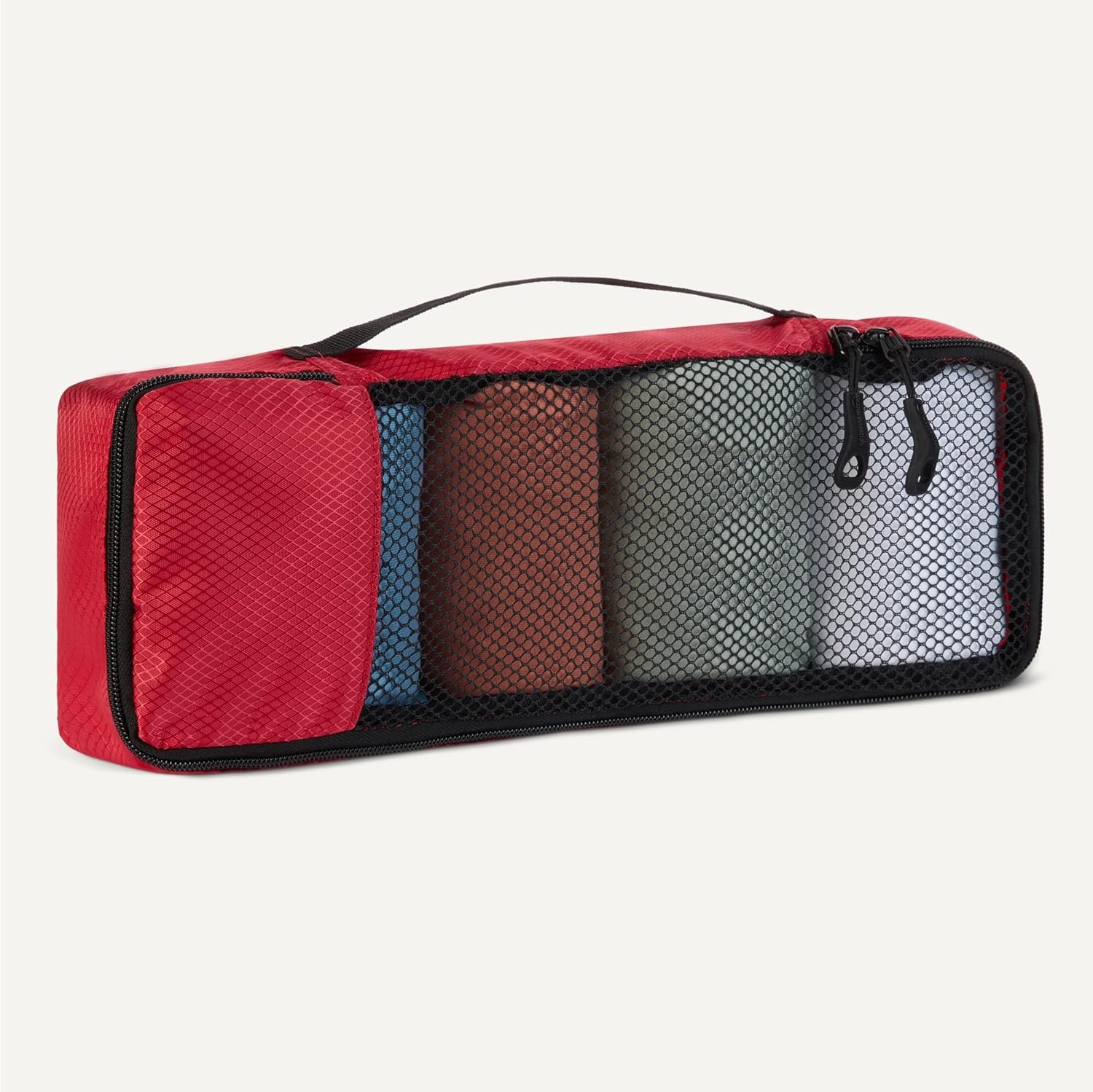 image:imageAmazon Essentials 4Piece SpaceSaving Packing Cubes Travel Accessories Set Suitcase Organizer with Double Zipper Mesh Top Small Sky Blue Previously Amazon BasicsRed