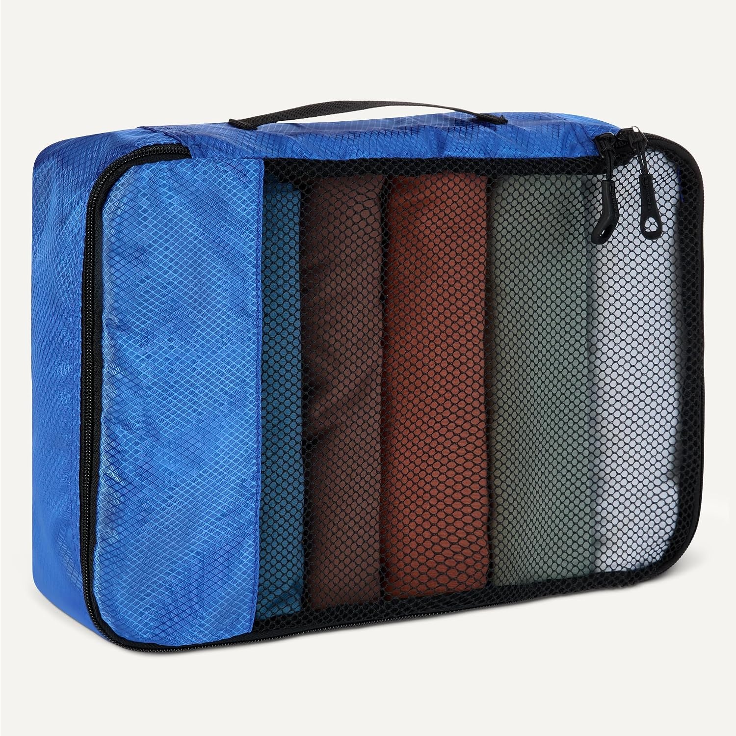 image:imageAmazon Essentials 4Piece SpaceSaving Packing Cubes Travel Accessories Set Suitcase Organizer with Double Zipper Mesh Top Small Sky Blue Previously Amazon BasicsBlue