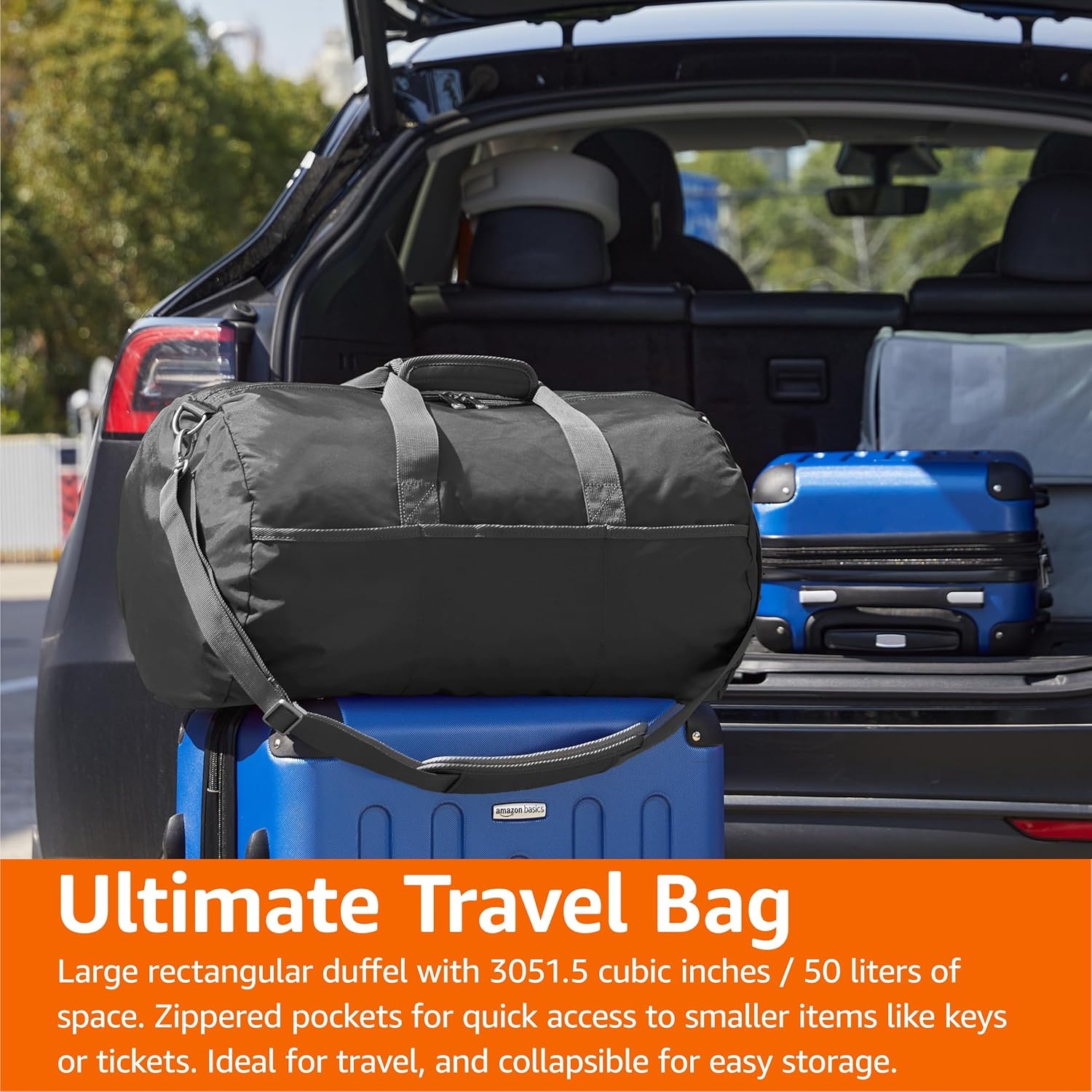image:imageAmazon Essentials Extra Large Foldable Nylon Duffel Bag for TravelStorage with Zippered Pockets 324 150L 50LBS Capacity Red Previously Amazon BasicsBlack