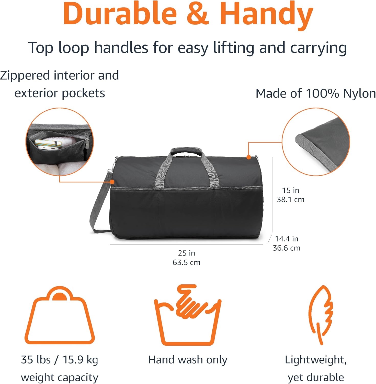 image:imageAmazon Essentials Extra Large Foldable Nylon Duffel Bag for TravelStorage with Zippered Pockets 324 150L 50LBS Capacity Red Previously Amazon BasicsBlack