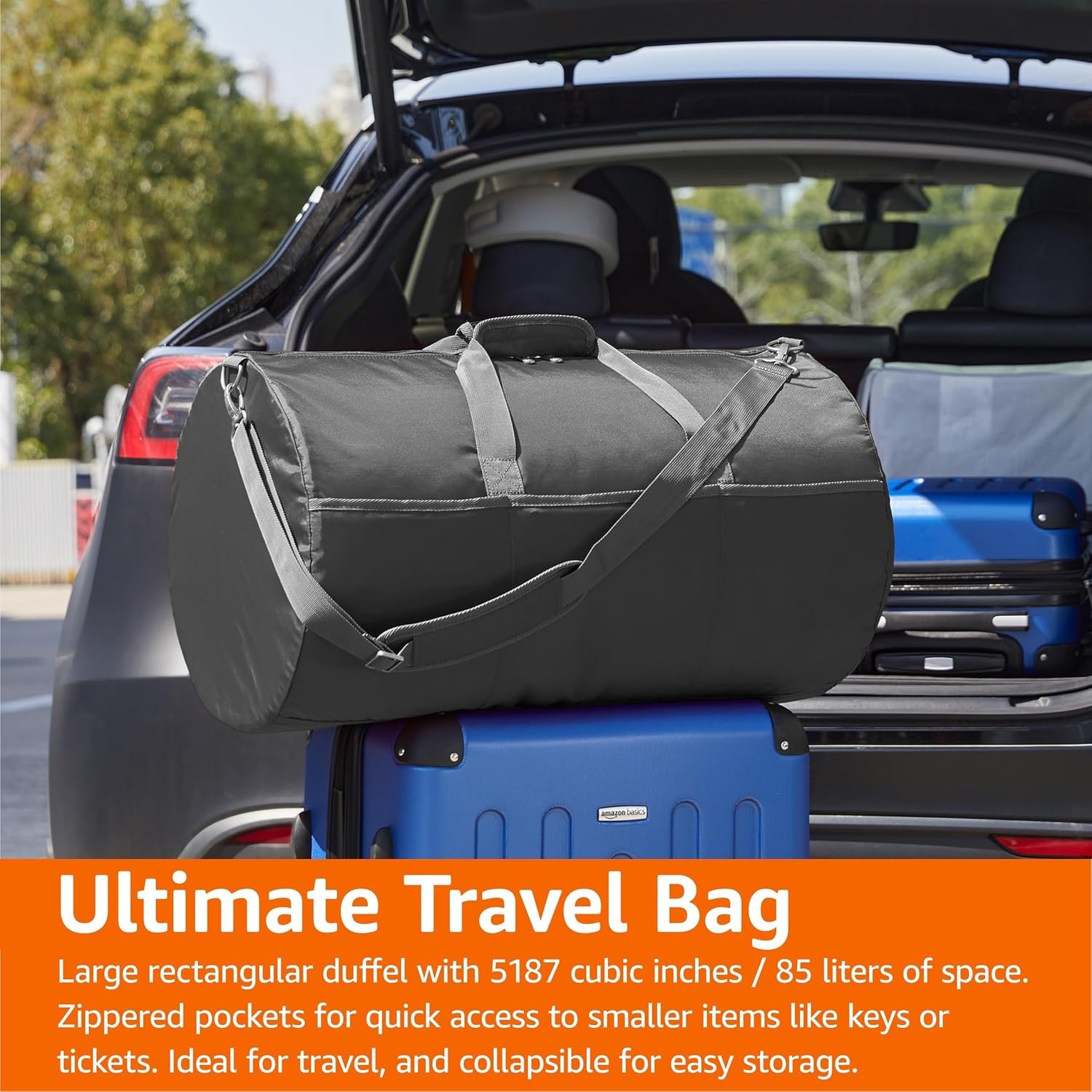 image:imageAmazon Essentials Extra Large Foldable Nylon Duffel Bag for TravelStorage with Zippered Pockets 324 150L 50LBS Capacity Red Previously Amazon BasicsBlack