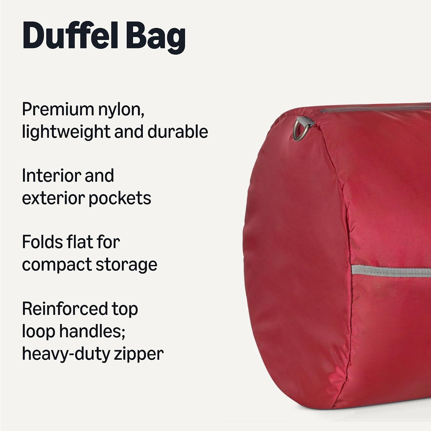 image:imageAmazon Essentials Extra Large Foldable Nylon Duffel Bag for TravelStorage with Zippered Pockets 324 150L 50LBS Capacity Red Previously Amazon BasicsRed