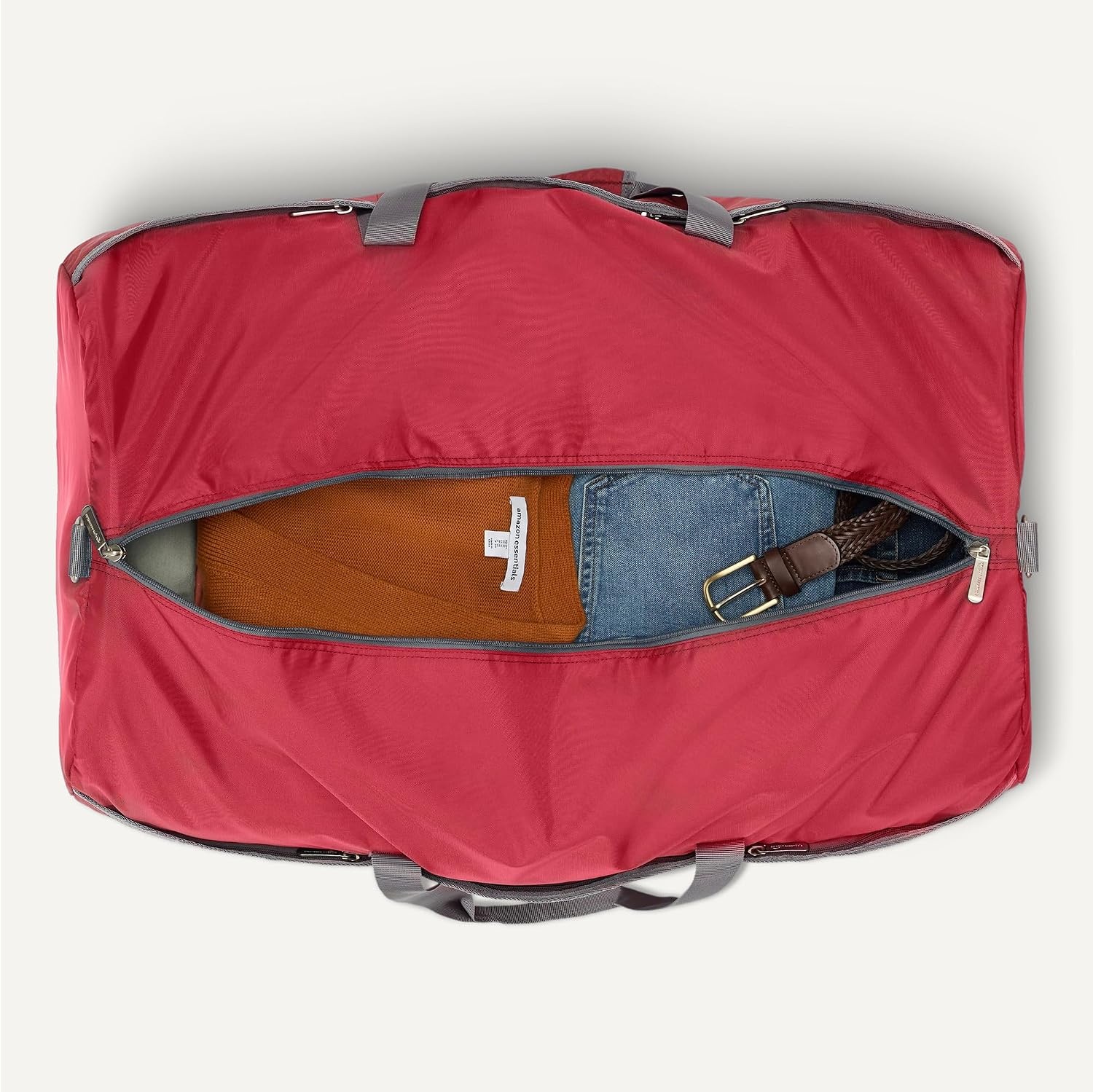 image:imageAmazon Essentials Extra Large Foldable Nylon Duffel Bag for TravelStorage with Zippered Pockets 324 150L 50LBS Capacity Red Previously Amazon BasicsRed