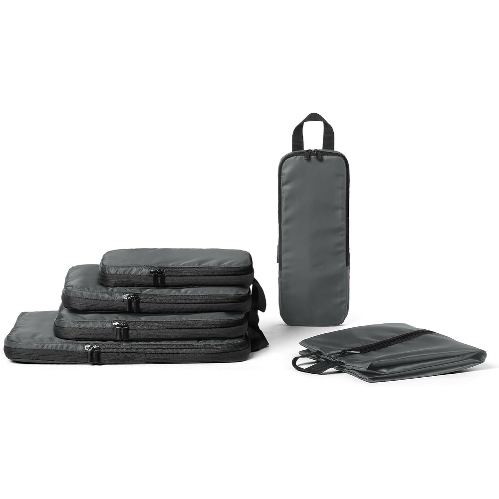 image:imageAmazon Essentials Ultralight Compression Packing Cubes Recycled Fabric 2 Zippers 6Pack Grey for Suitcases or Backpacks