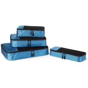 Amazon Essentials 4-Piece Space-Saving Packing Cubes Travel Accessories Set, Suitcase Organizer with Double Zipper, Mesh Top, Small, Sky Blue (Previously Amazon Basics)(Sky Blue)