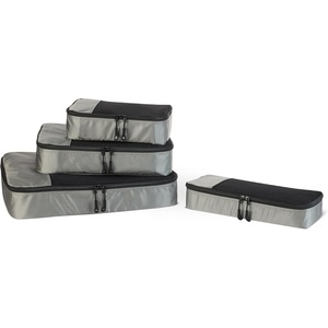 Amazon Essentials 4-Piece Space-Saving Packing Cubes Travel Accessories Set, Suitcase Organizer with Double Zipper, Mesh Top, Small, Sky Blue (Previously Amazon Basics)(Gray)