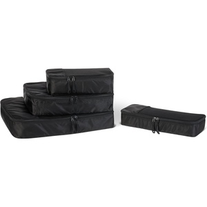 Amazon Essentials 4-Piece Space-Saving Packing Cubes Travel Accessories Set, Suitcase Organizer with Double Zipper, Mesh Top, Small, Sky Blue (Previously Amazon Basics)(Black)