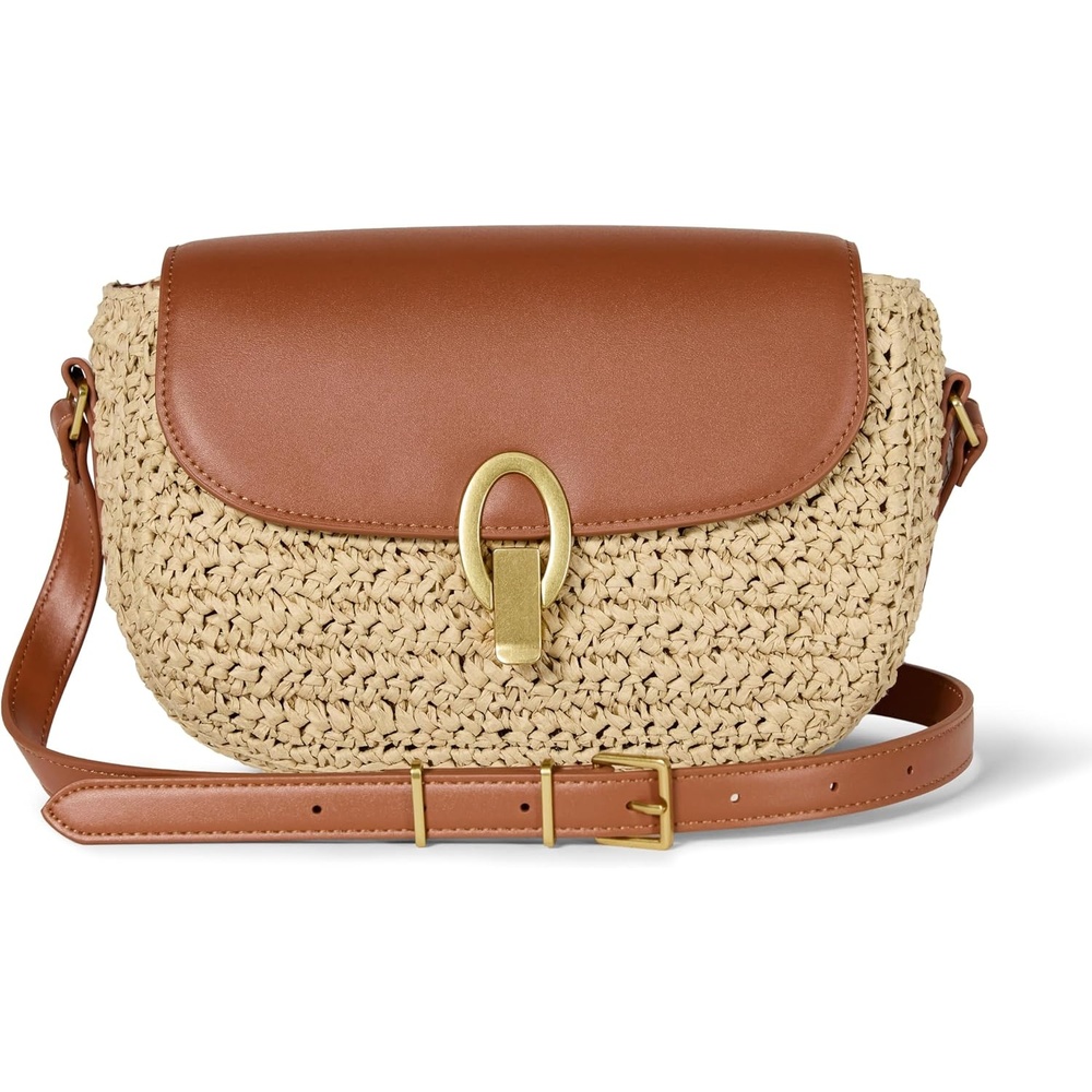 image:imageAmazon Essentials Womens Crossbody Flap Bag with Adjustable Strap and Internal PocketBrown Raffia