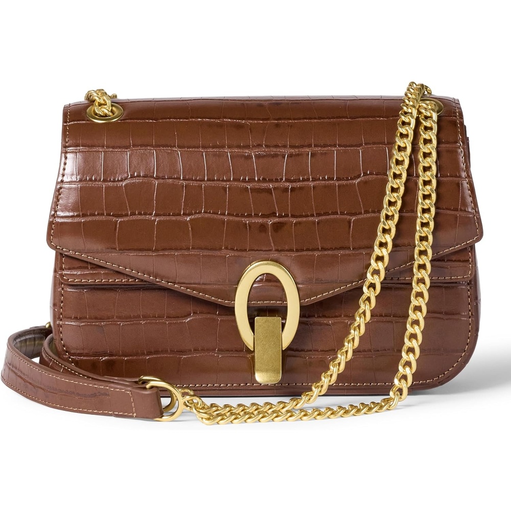 image:imageAmazon Essentials Womens Faux Leather Chain Shoulder Bag with Adjustable Strap Metal Hardware and LockBrown Faux Crocodile