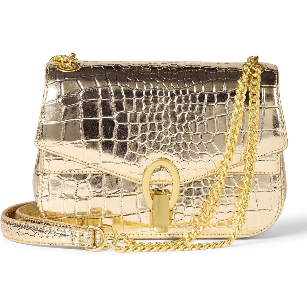 image:imageAmazon Essentials Womens Faux Leather Chain Shoulder Bag with Adjustable Strap Metal Hardware and LockGold Faux Crocodile