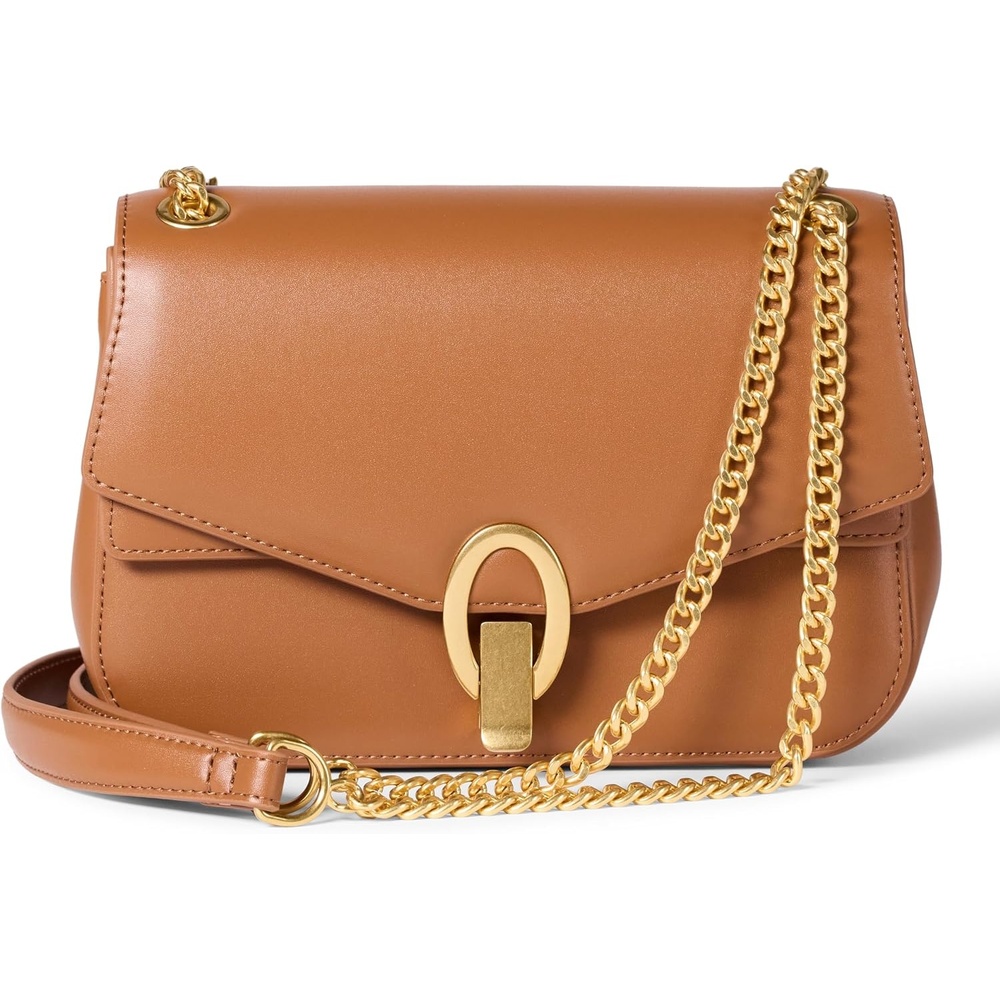 image:imageAmazon Essentials Womens Faux Leather Chain Shoulder Bag with Adjustable Strap Metal Hardware and LockTan Faux Leather