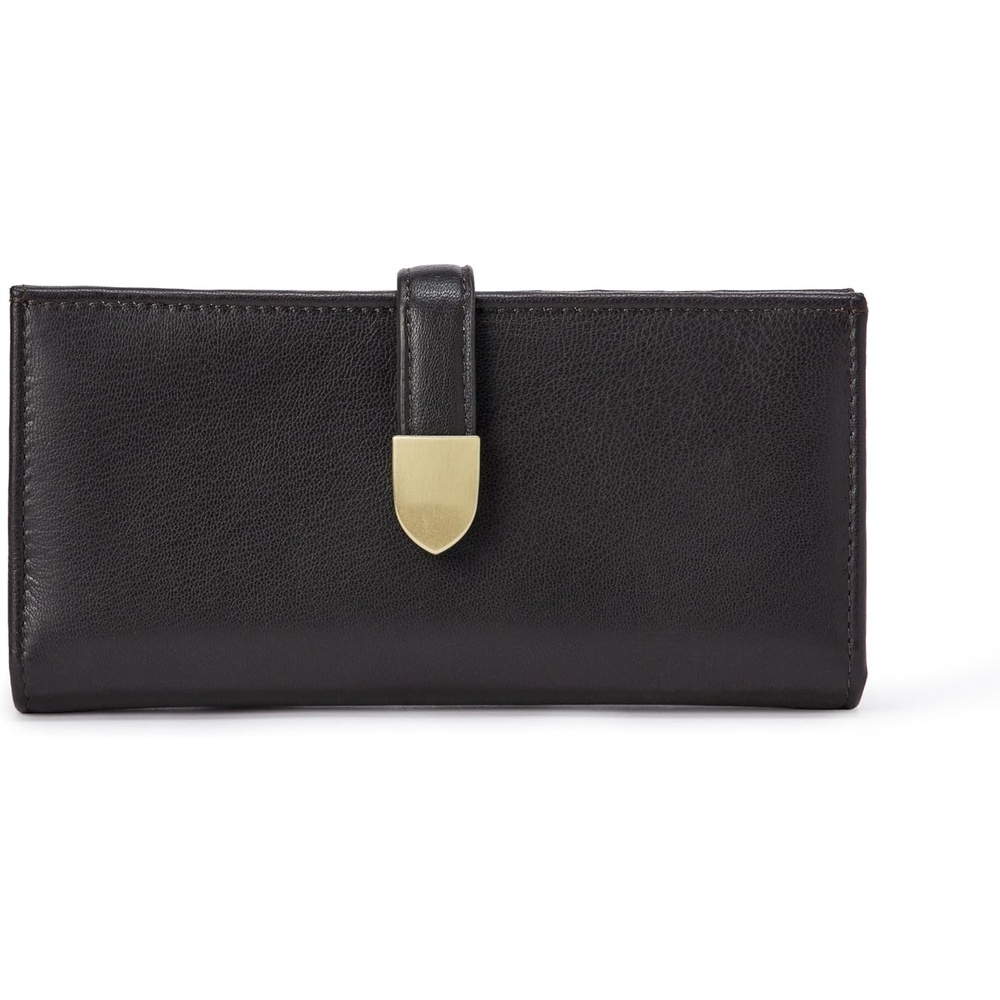 image:imageAmazon Essentials Womens Leather Clutch Wallet with Multiple Card Pockets and Zip Compartments Dark Brown One Size