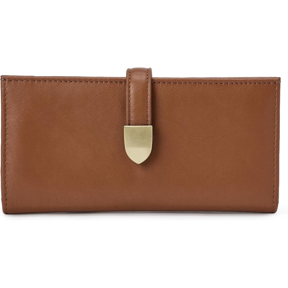 image:imageAmazon Essentials Womens Leather Clutch Wallet with Multiple Card Pockets and Zip Compartments Tan One Size