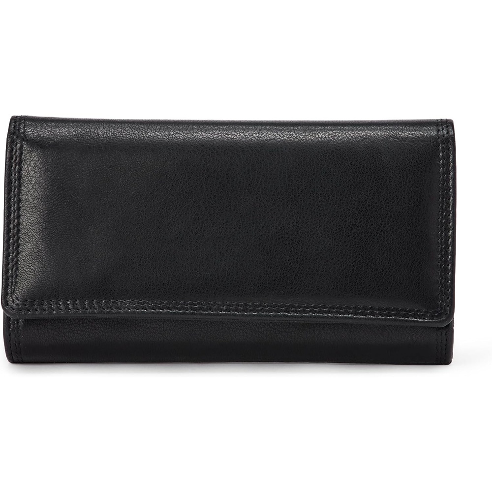 image:imageAmazon Essentials Womens Long Flap Continental Leather Wallet with Snap Closure Black One SizeBlack