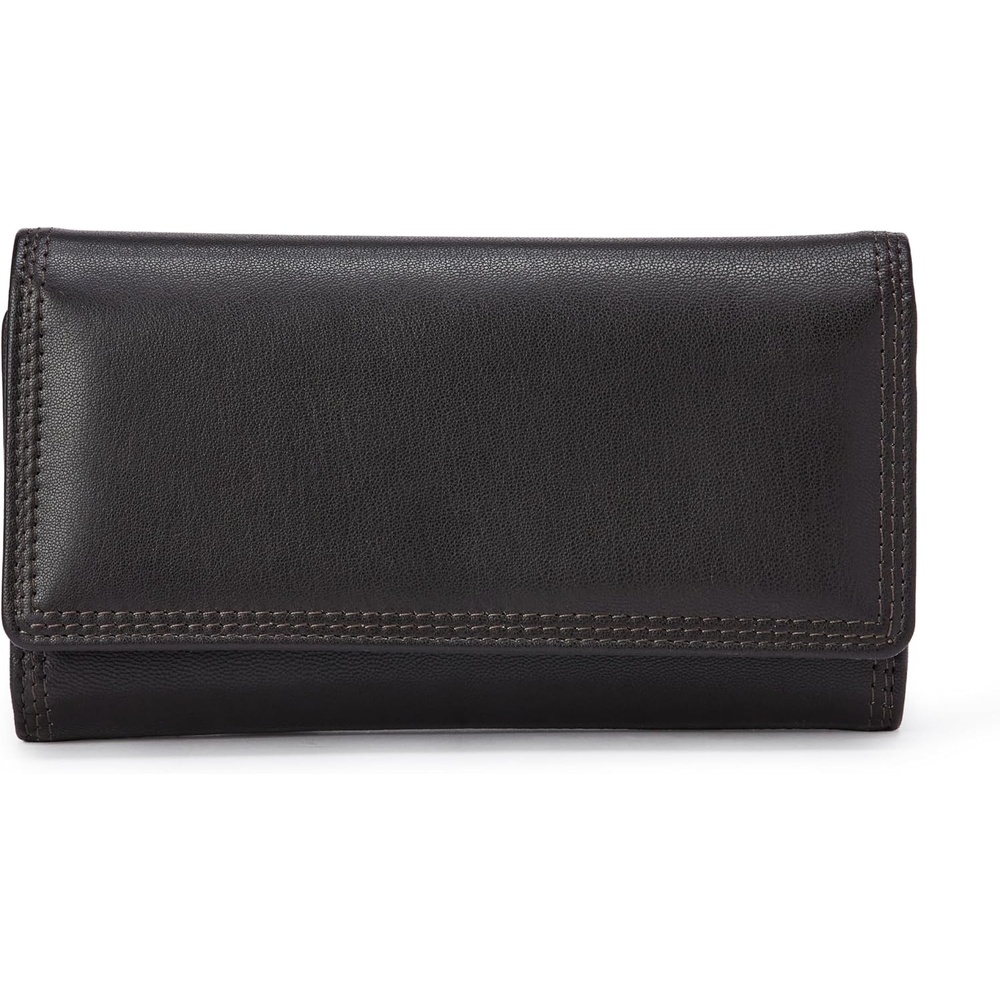 image:imageAmazon Essentials Womens Long Flap Continental Leather Wallet with Snap Closure Black One SizeDark Brown