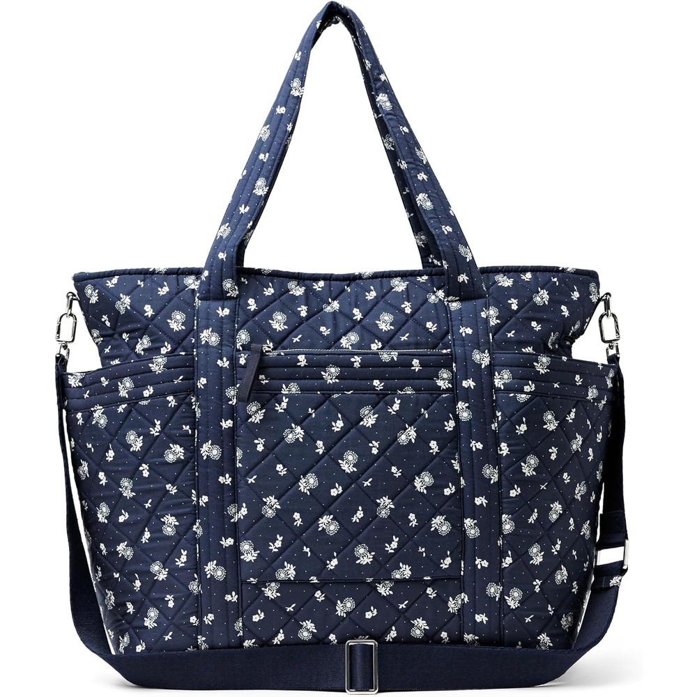 image:imageAmazon Essentials Womens Quilted Cotton Travel Tote Bag Black One SizeNavy Floral