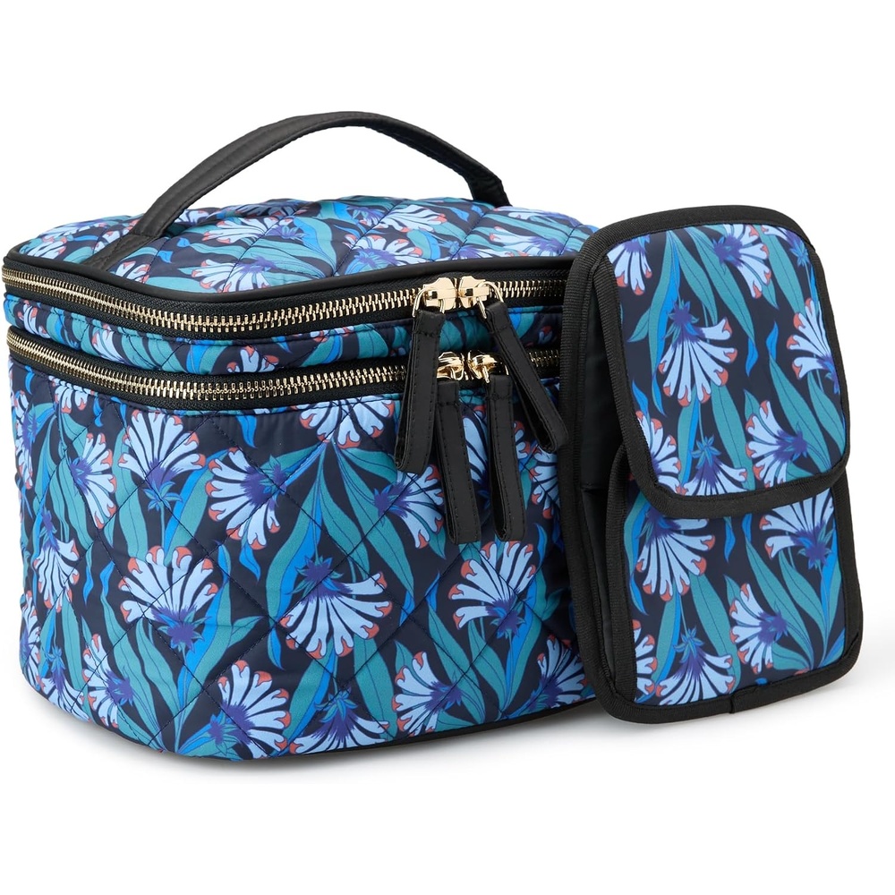 image:imageAmazon Essentials Womens Quilted Makeup Bag with Brush Storage Blue Floral One SizeBlue Floral