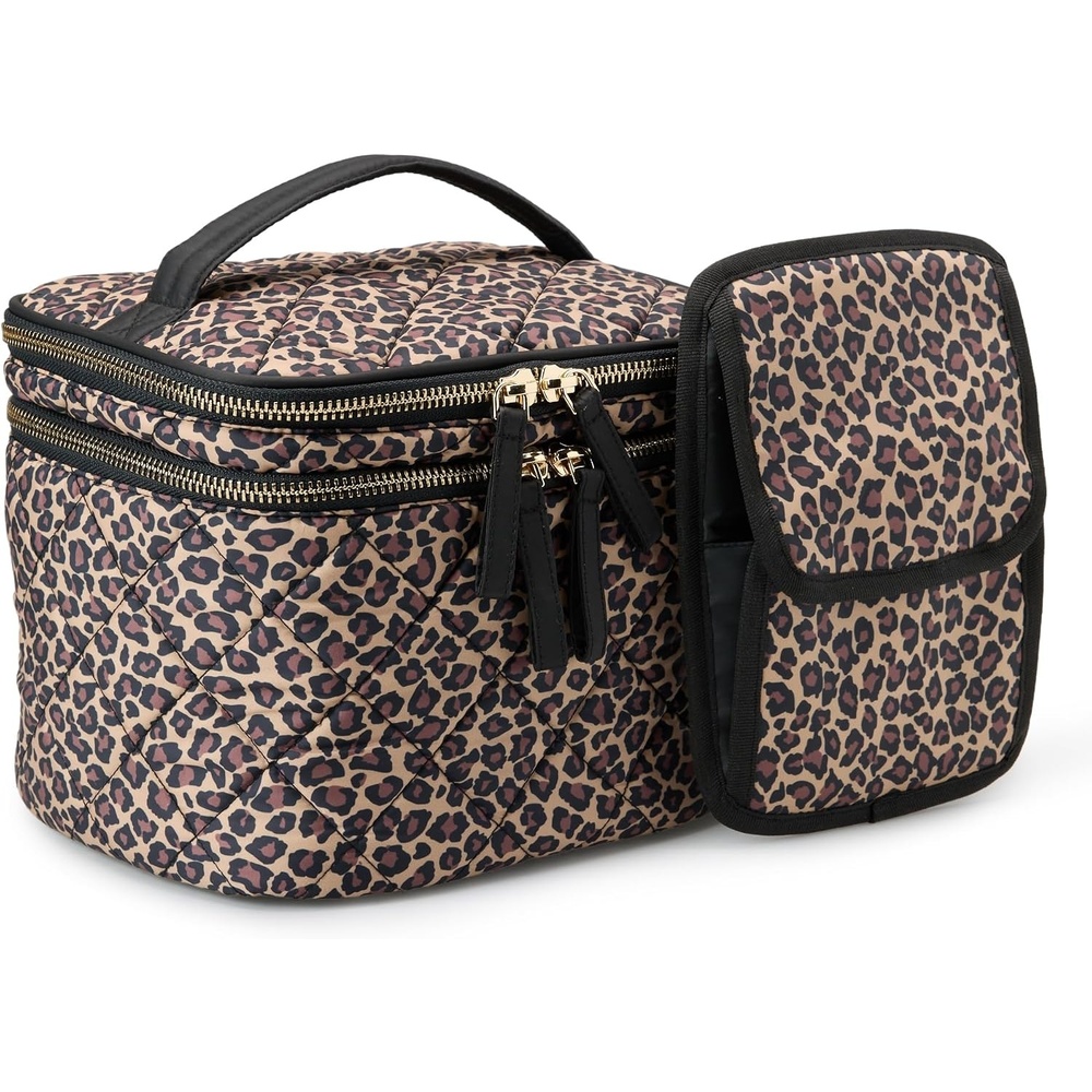 image:imageAmazon Essentials Womens Quilted Makeup Bag with Brush Storage Blue Floral One SizeLeopard