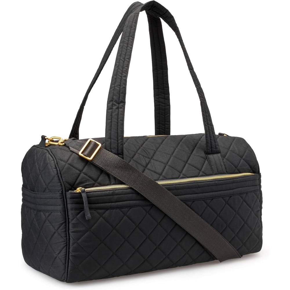 image:imageAmazon Essentials Womens Quilted Weekender Duffel Gym Bag with Trolley Sleeve Navy Paisley One SizeBlack