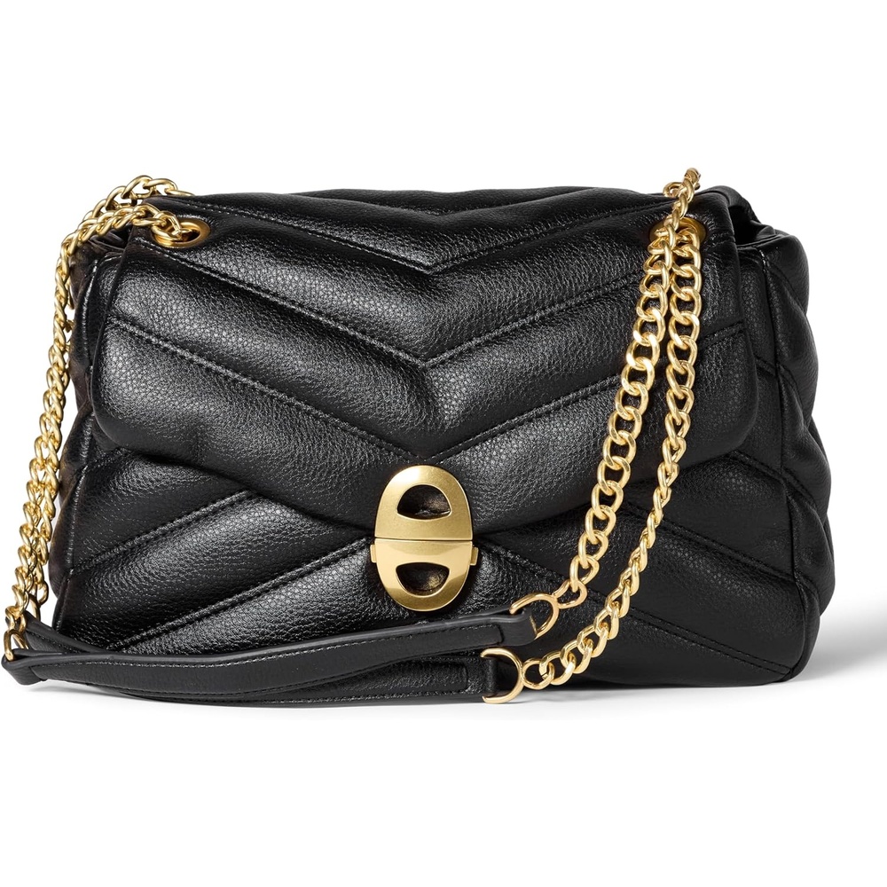 image:imageAmazon Essentials Womens Soft Quilted Flap Bag with Adjustable Chain StrapBlack Faux Leather