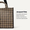 Amazon Essentials Women’s Jacquard Tote Bag, Navy Floral, One Size(Tan Geo)