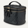 Amazon Essentials Women’s Quilted Makeup Bag with Brush Storage, Blue Floral, One Size(Black Faux Leather)