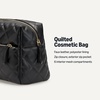 Amazon Essentials Women’s Quilted Travel Makeup Bag with Mesh Compartments, Black Faux Leather, One Size(Black Faux Leather)