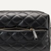 Amazon Essentials Women’s Quilted Travel Makeup Bag with Mesh Compartments, Black Faux Leather, One Size(Black Faux Leather)