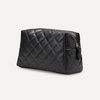 Amazon Essentials Women’s Quilted Travel Makeup Bag with Mesh Compartments, Black Faux Leather, One Size(Black Faux Leather)
