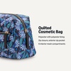 Amazon Essentials Women’s Quilted Travel Makeup Bag with Mesh Compartments, Black Faux Leather, One Size(Blue Floral)