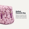 Amazon Essentials Women’s Quilted Travel Makeup Bag with Mesh Compartments, Black Faux Leather, One Size(Pink Floral)