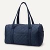 Amazon Essentials Women’s Quilted Weekender Duffel Gym Bag with Trolley Sleeve, Navy Paisley, One Size(Navy)