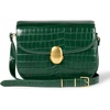 Amazon Essentials Women’s Crossbody Flap Bag with Adjustable Strap and Internal Pocket(Dark Green Faux Crocodile)