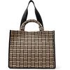 Amazon Essentials Women’s Jacquard Tote Bag, Navy Floral, One Size(Tan Geo)