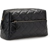 Amazon Essentials Women’s Quilted Travel Makeup Bag with Mesh Compartments, Black Faux Leather, One Size(Black Faux Leather)