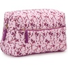 Amazon Essentials Women’s Quilted Travel Makeup Bag with Mesh Compartments, Black Faux Leather, One Size(Pink Floral)