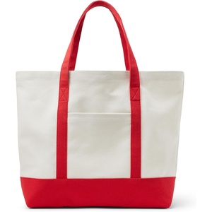 Amazon Essentials Unisex Adults’ Large Heavy Duty Canvas Beach Tote Bag, Natural, One Size(Natural/Red)