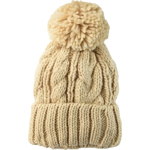 Amazon Essentials Women’s Chunky Cable Beanie with Yarn Pom(Warm Beige)