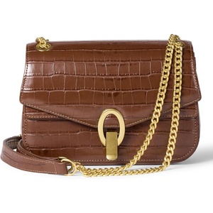 Amazon Essentials Women’s Faux Leather Chain Shoulder Bag with Adjustable Strap, Metal Hardware and Lock(Brown Faux Crocodile)