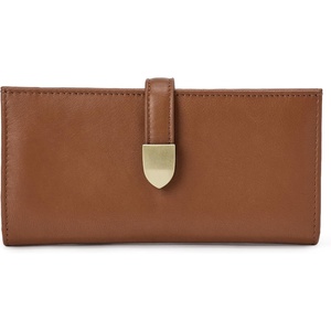 Amazon Essentials Women’s Leather Clutch Wallet with Multiple Card Pockets and Zip Compartments, Tan, One Size
