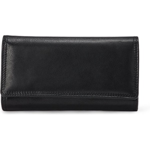 Amazon Essentials Women’s Long Flap Continental Leather Wallet with Snap Closure, Black, One Size(Black)