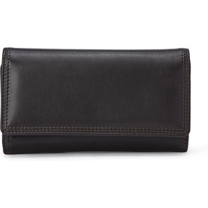 Amazon Essentials Women’s Long Flap Continental Leather Wallet with Snap Closure, Black, One Size(Dark Brown)