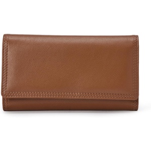 Amazon Essentials Women’s Long Flap Continental Leather Wallet with Snap Closure, Black, One Size(Tan)