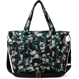 Amazon Essentials Women’s Quilted Cotton Travel Tote Bag, Black, One Size(Black Floral)