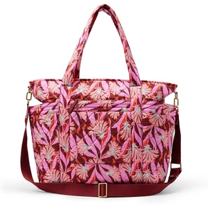 Amazon Essentials Women’s Quilted Cotton Travel Tote Bag, Black, One Size(Pink Floral)