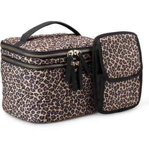 Amazon Essentials Women’s Quilted Makeup Bag with Brush Storage, Blue Floral, One Size(Leopard)