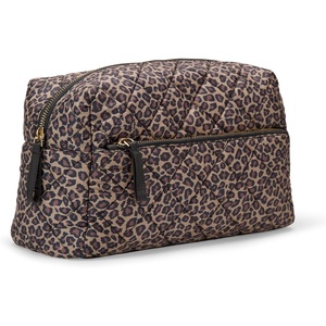 Amazon Essentials Women’s Quilted Travel Makeup Bag with Mesh Compartments, Black Faux Leather, One Size(Leopard)