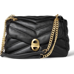 Amazon Essentials Women’s Soft Quilted Flap Bag with Adjustable Chain Strap(Black Faux Leather)