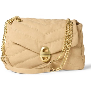 Amazon Essentials Women’s Soft Quilted Flap Bag with Adjustable Chain Strap(Tan Faux Suede)