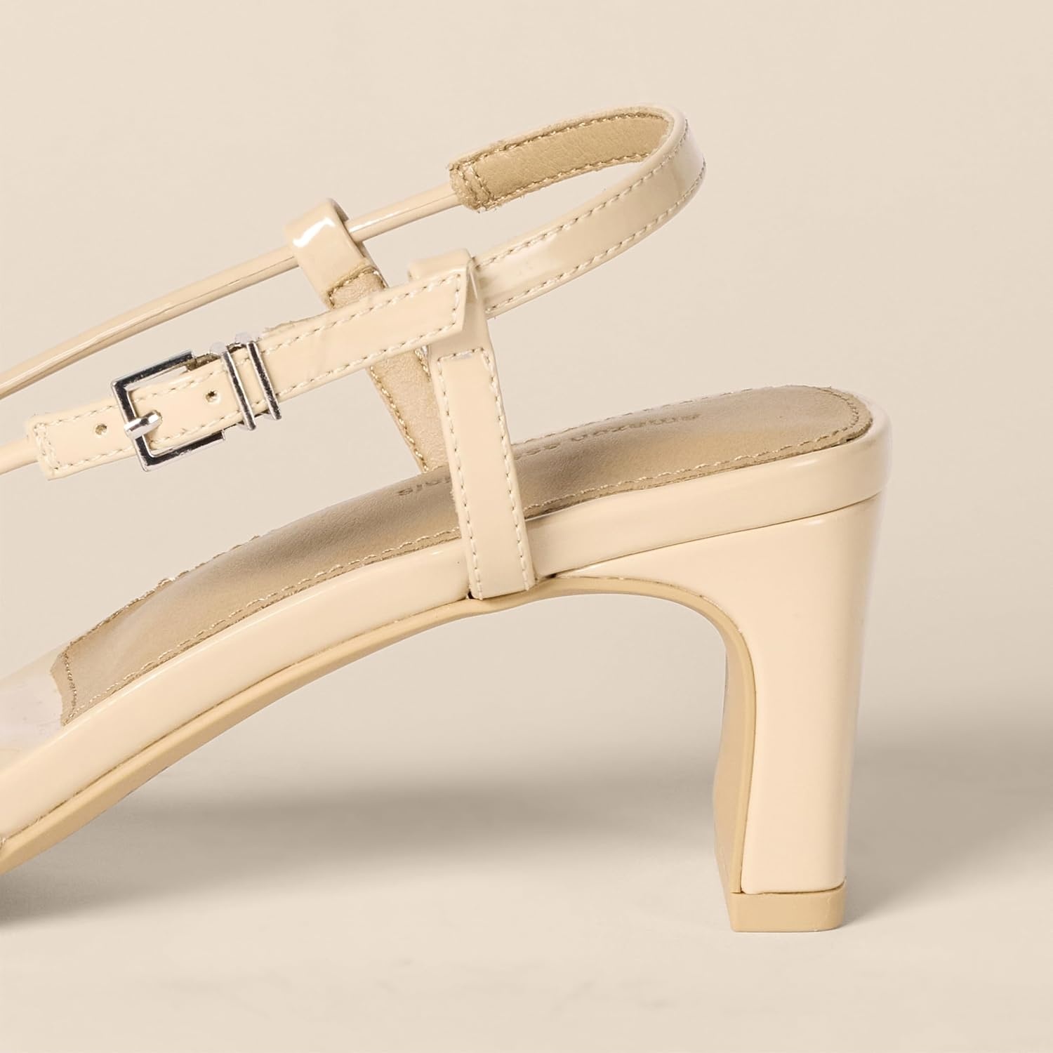 image:imageAmazon Essentials Womens Strappy Block Heel Sandals with Ankle StrapBeige Patent